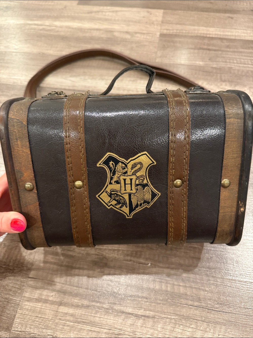 Harry Potter Hogwarts School wood Mini Trunk Purse